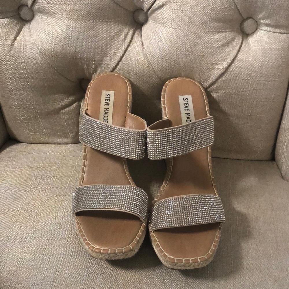 Steve Madden Silver Sparkly Sandals with Wedge Heel
